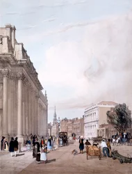 Het ministerie van Handel, Whitehall, vanaf Downing Street, uit 